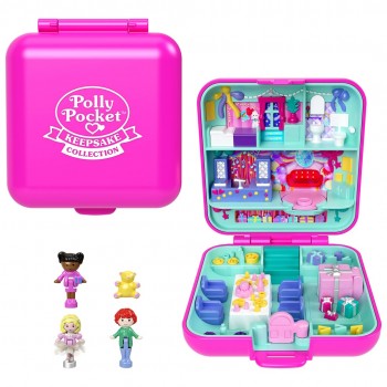 Polly Pocket Doll & Playset, Mattel 80th Heritage Compact, Doll House with Celebration Theme, 1 Pet and Furniture