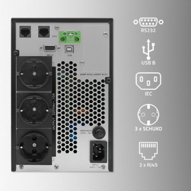 Qoltec 52281 uninterruptible power supply (UPS) Double-conversion (Online) 2 kVA 2000 W 3 AC outlet(s) Qoltec 52281 uninterruptible power supply (UPS) Double-conversion (Online) 2 kVA 2000 W 3 AC outlet(s)