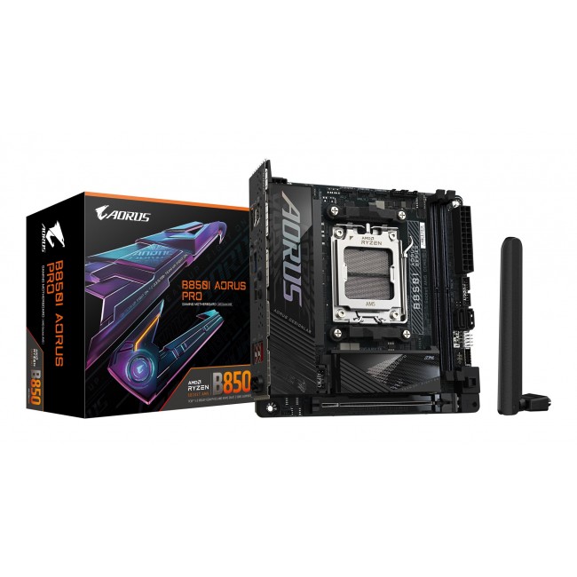 GIGABYTE B850I AORUS PRO Motherboard - AMD Ryzen 9000 Series CPUs, 8+2+1 Phases Digital VRM, up to 8400MHz DDR5 (OC), 1xPCIe 5.0 + 1xPCIe 4.0 M.2, 2.5LAN, WIFI 7, USB 3.2 Gen 2 GIGABYTE B850I AORUS PRO Motherboard - AMD Ryzen 9000 Series CPUs, 8+2+1 Phases Digital VRM, up to 8400MHz DDR5 (OC), 1xPCIe 5.0 + 1xPCIe 4.0 M.2, 2.5LAN, WIFI 7, USB 3.2 Gen 2