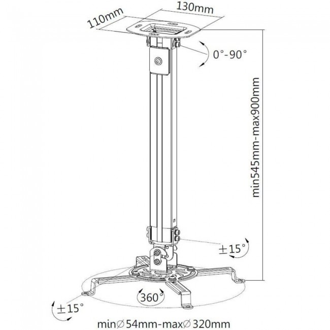 Techly Projector Ceiling Support Extension 545-900 mm Silver ICA-PM 18M