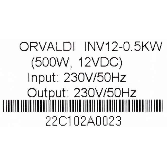 Orvaldi Inverter 12-500W Line-Interactive 0.5 kVA Orvaldi Inverter 12-500W Line-Interactive 0.5 kVA