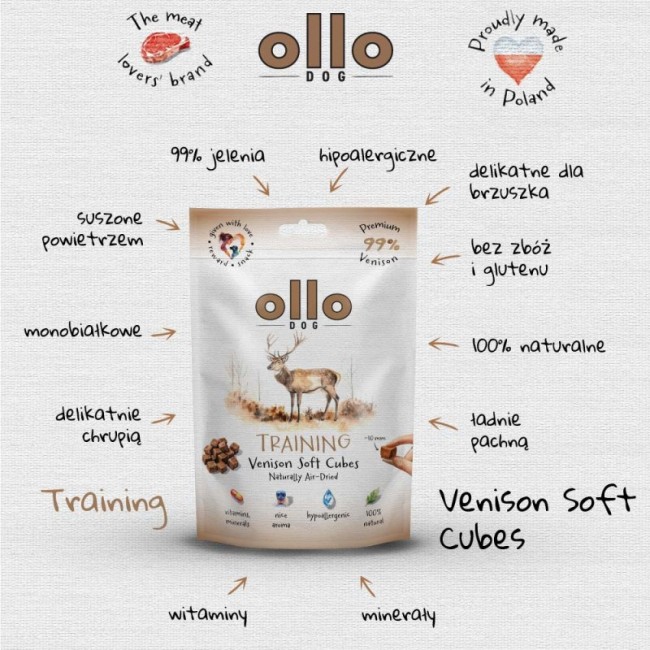 OLLO Air Dried Training Venison Cubes - dog treat - 80g