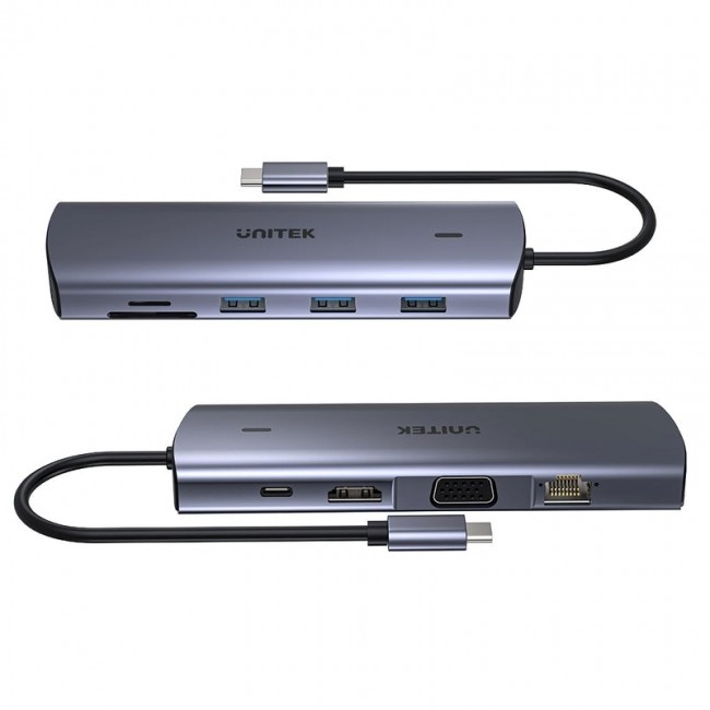 UNITEK 9-in-1 USB-C Hub, HDMI, VGA, SD, RJ45, PD 100W