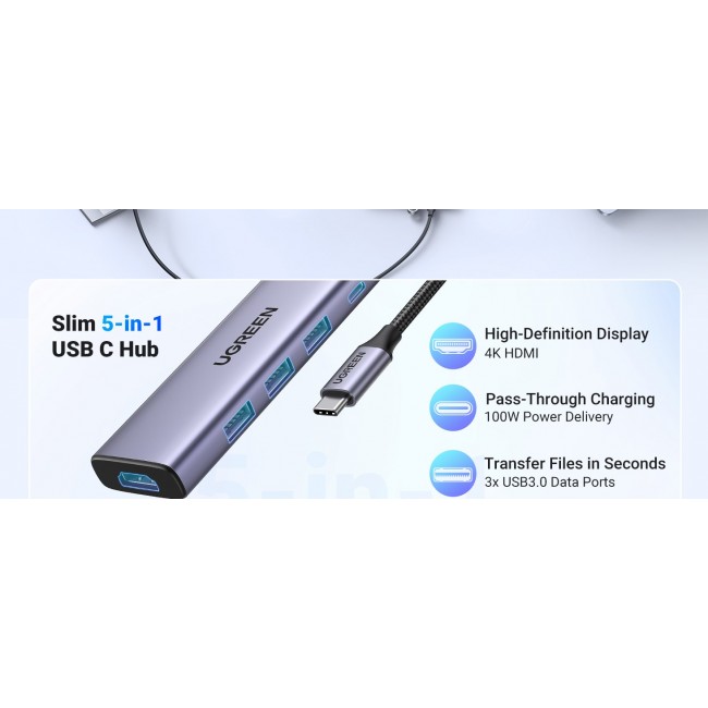 Ugreen 20956A interface hub USB Type-C 5000 Mbit/s Silver