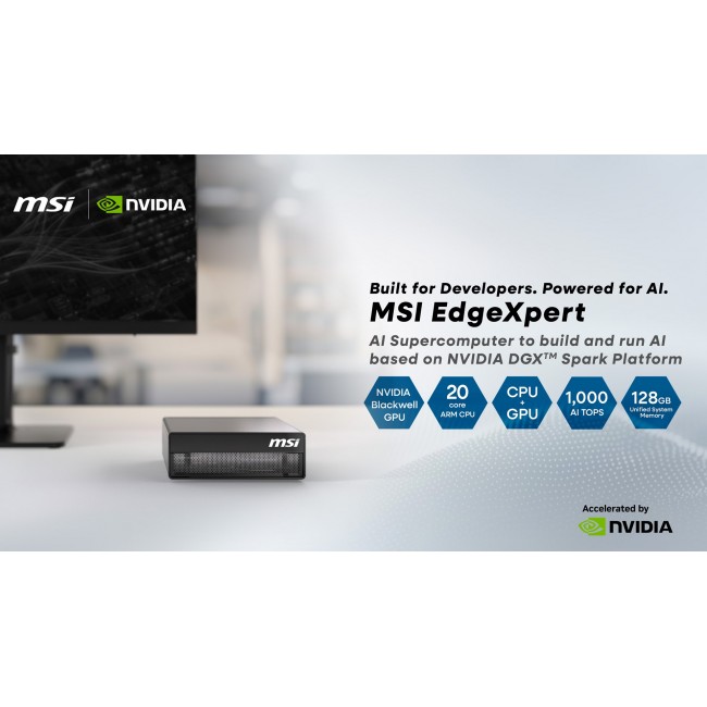 MSI EdgeXpert AI Supercomputer Desktop, NVIDIA DGX Spark GB10 Grace Blackwell Architecture, 128GB LPDDR5 Unify Memory, 4TB SSD, ARM CPU, WiFi 7, BT 5.3, NVIDIA DGX OS - EDGEXPERT NVIDIA DGX GB10 128GB 4TB