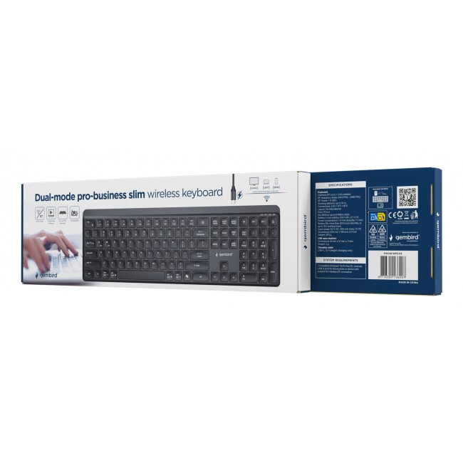 Gembird Dual-mode pro-business slim wireless keyboard, 2.4G+BT, US layout Gembird Dual-mode pro-business slim wireless keyboard, 2.4G+BT, US layout