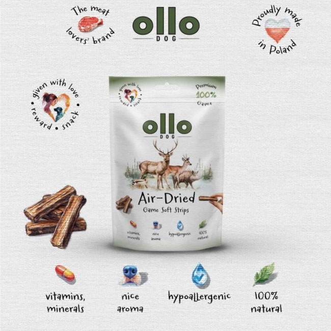 OLLO Air-Dried Game strips - dog treat - 80g
