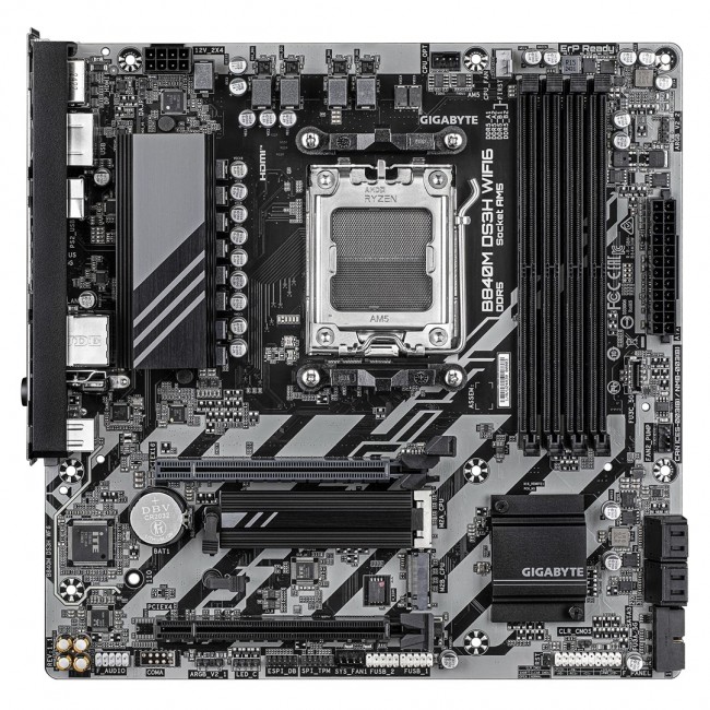 GIGABYTE B840M DS3H WIFI6 Motherboard - AMD Ryzen 9000 CPUs, 8+2+2 Phases VRM, up to 8200MHz DDR5, 2xPCIe 4.0 M.2, Wi-Fi 6, 2.5GbE LAN, USB 3.2 Gen 1