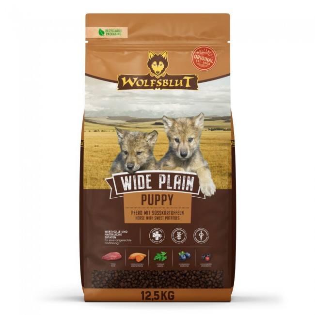 WOLFSBLUT Wide Plain Puppy Horse with sweet potatoes - dry dog food - 12,5kg WOLFSBLUT Wide Plain Puppy Horse with sweet potatoes - dry dog food - 12,5kg