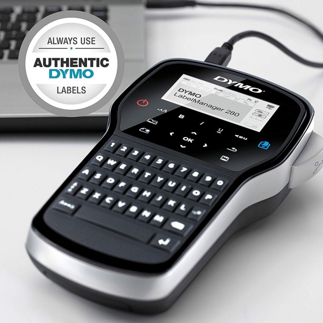 DYMO LabelManager 280 Label Maker | Rechargeable Handheld Label Printer with QWERTY Keyboard | Includes Black & White D1 Label Tape (12mm) | For Home & Office (EU Plug)