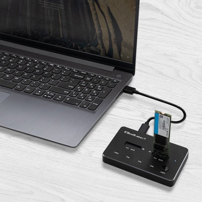 Qoltec 2x SSD M.2 SATA Disk Docking Station | NGFF | USB Type-C