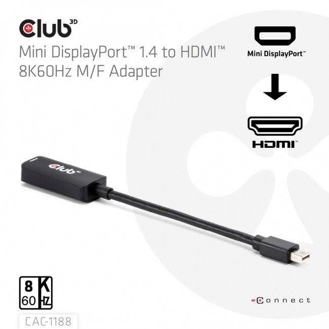 CLUB3D Mini DisplayPort 1.4 to HDMI 8K60Hz M/F Adapter CLUB3D Mini DisplayPort 1.4 to HDMI 8K60Hz M/F Adapter