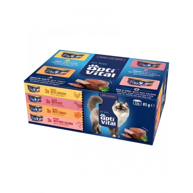 OPTIVITAL Mousse Beef, chicken, turkey, salmon - wet cat food - 12x85g