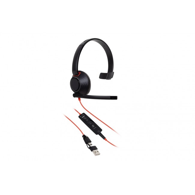 HP Poly Blackwire 5210 Monaural USB-C Headset +3.5mm Plug +USB-C/A Adapter