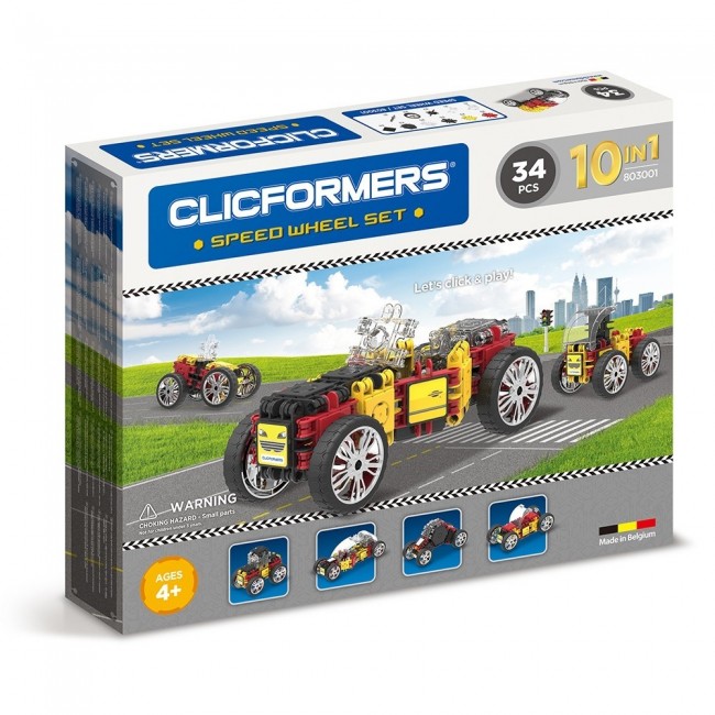 EDUCATIONAL AND CONSTRUCTION BLOCKS CLICS CLICFORMERS 803001 - SPEED WHEEL SET (10 IN 1) - 34 ELEMENTS