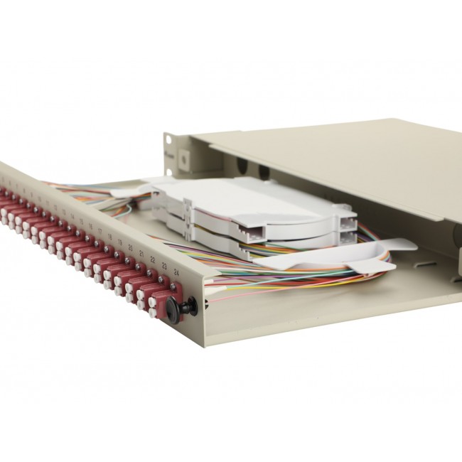 Equip 24-Port Fiber Optic Splice Box, LC Duplex, OM4, 1U, Equipped, Grey