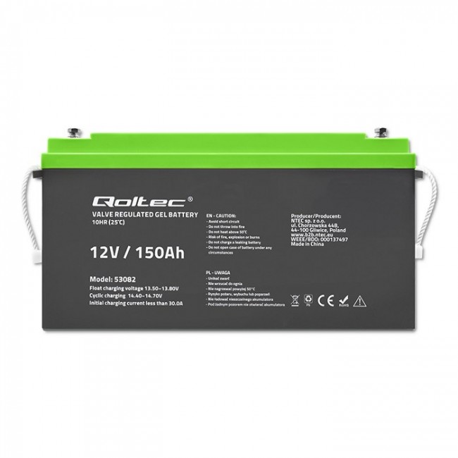 Qoltec 53082 Gel battery | 12V | 150AH