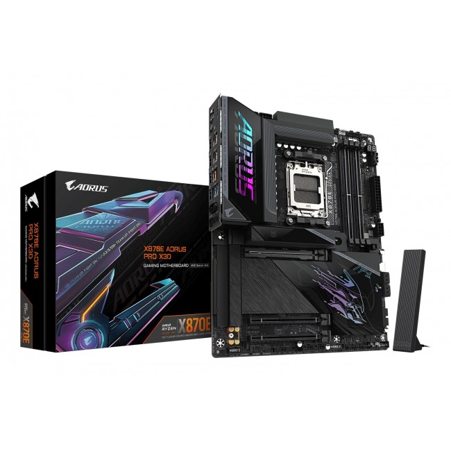 GIGABYTE X870E AORUS PRO X3D Motherboard - Supports AMD Ryzen 9000 CPUs, 18+2+2 Phases Digital VRM, up to 9000Hz DDR5 (OC), 2xPCIe 5.0 + 2xPCIe 4.0, Wi-Fi 7, 5GbE LAN, USB 4 GIGABYTE X870E AORUS PRO X3D Motherboard - Supports AMD Ryzen 9000 CPUs, 18+2+2 Phases Digital VRM, up to 9000Hz DDR5 (OC), 2xPCIe 5.0 + 2xPCIe 4.0, Wi-Fi 7, 5GbE LAN, USB 4