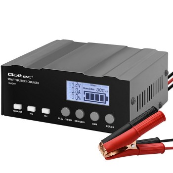 Qoltec 12V Smart Microprocessor Charger | 12.6V | 24V | Charger with repair function for AGM GEL | LCD