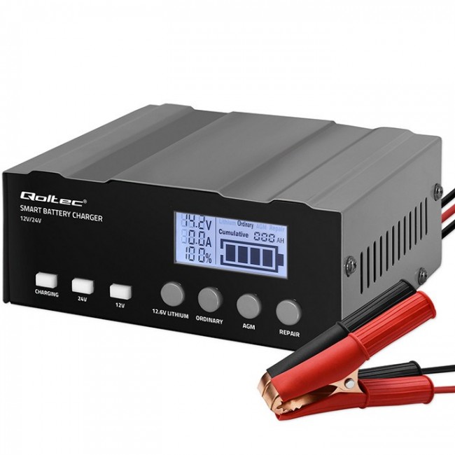 Qoltec 12V Smart Microprocessor Charger | 12.6V | 24V | Charger with repair function for AGM GEL | LCD Qoltec 12V Smart Microprocessor Charger | 12.6V | 24V | Charger with repair function for AGM GEL | LCD