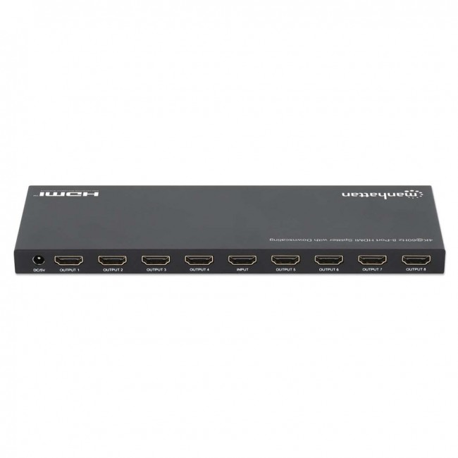 Manhattan 4K@60Hz 8-Port HDMI Splitter with Downscaling, Splits One HDMI Input to Eight HDMI Outputs (1x8), 18G, EDID Switch for Downscaling, Black