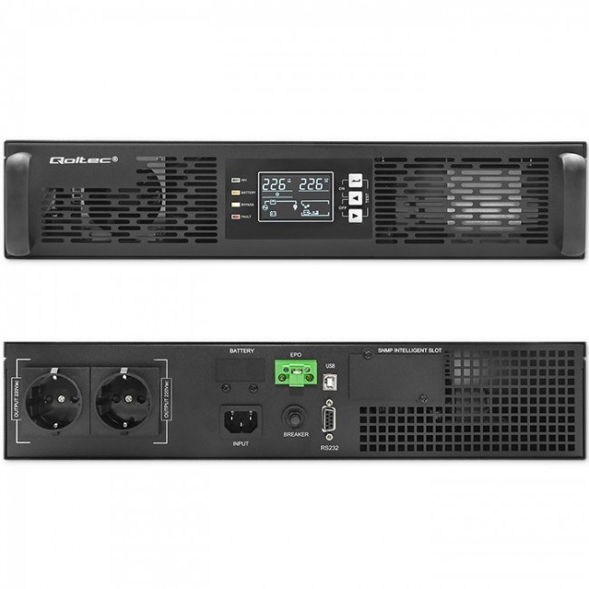 Qoltec 52285 Uninterruptible Power Supply UPS for RACK | 1kVA | 1000W | Power factor 1.0 | LCD | EPO | USB | On-line Qoltec 52285 Uninterruptible Power Supply UPS for RACK | 1kVA | 1000W | Power factor 1.0 | LCD | EPO | USB | On-line