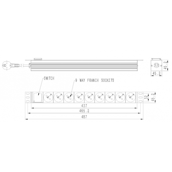 Gembird *Rack power strip PDU 9xFR 1U 16A F