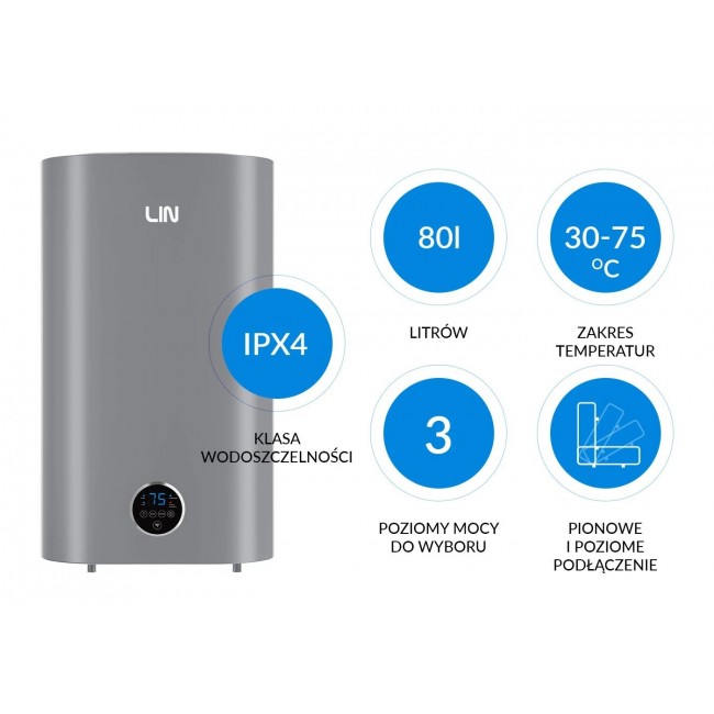LIN LIFVD1SMGY 80L UNIVERSAL grey electric water heater with Wi-Fi
