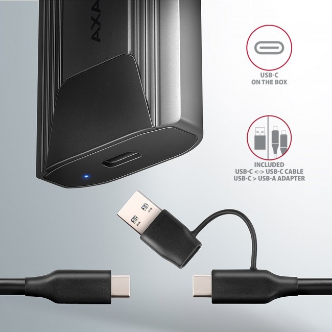 Axagon EEM2-GTS2 External USB-C 10Gbps metal box for M.2 NVMe & SATA SSD disks. Screwless