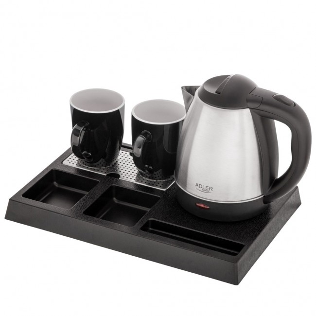 Adler AD 1354 Hotel kettle stainless steel 1.2 L + tray with cups black, steel