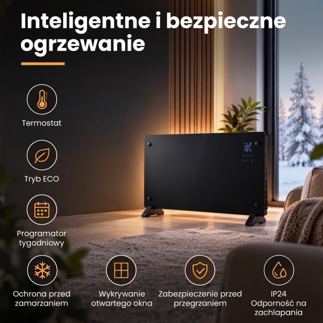 Extralink SMART GLASS PANEL HEATER, BLACK, 2000W, WIFI, LPL-23A-BL