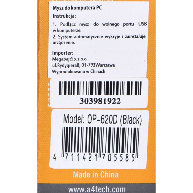 A4Tech OP-620D mouse USB Type-A Optical 1200 DPI Ambidextrous