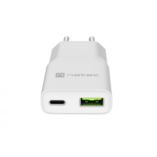 NATEC RIBERA GAN SLIM MAINS CHARGER 1 USB-A + 1 USB-C 20W WHITE NATEC RIBERA GAN SLIM MAINS CHARGER 1 USB-A + 1 USB-C 20W WHITE
