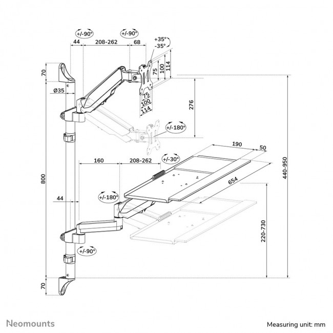 Neomounts WL90-325BL1 Sit-stand workstation wall 17-32
