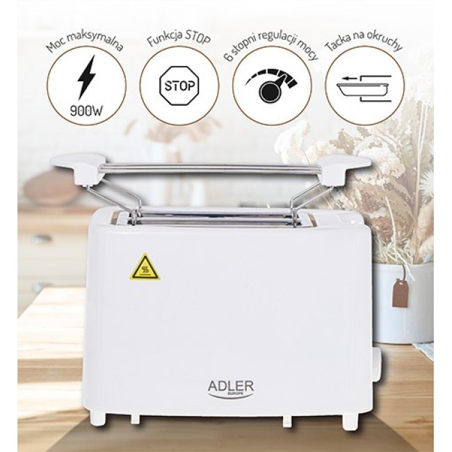 Adler AD 3223 toaster 6 2 slice(s) 750 W White