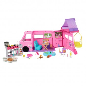 Barbie Dream Camper Playset with Roof Tent, BBQ Grill with Color-Change Feature & 60+ Accessories