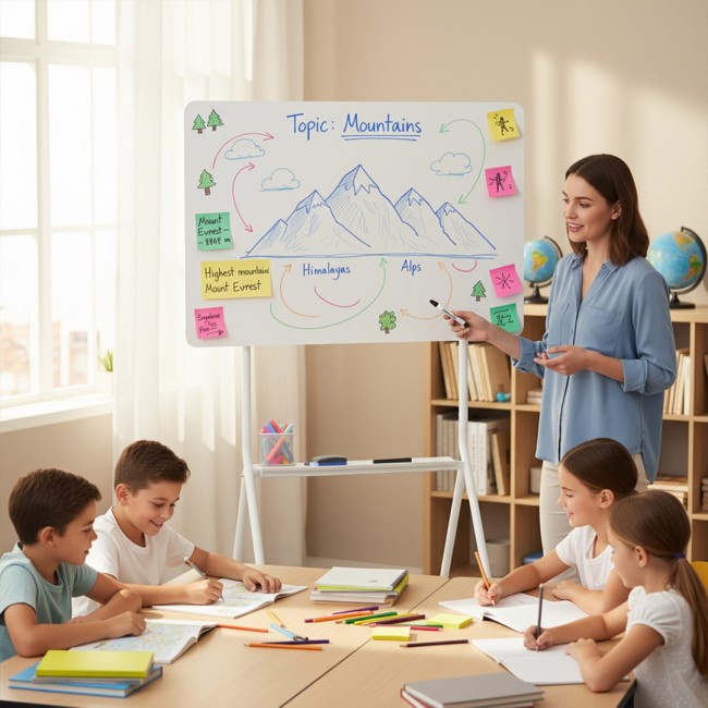 Ergo Office mobile dry erase board, horizontal orientation, white, single sided, with shelf, board dimensions 1190x790mm, ER-306