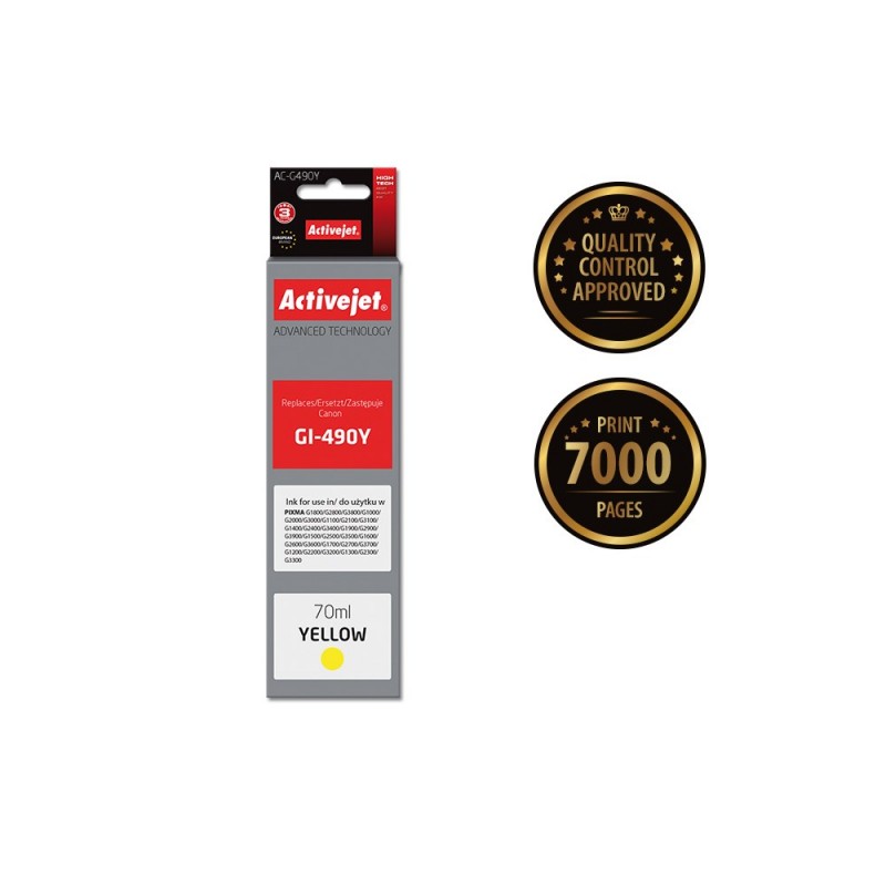 Activejet AC-G490Y Ink cartridge (replacement for Canon GI-490Y Supreme 70 ml 7000 pages, yellow)