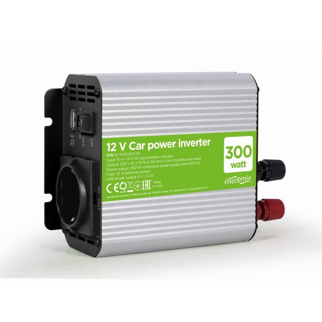 EnerGenie EG-PWC300-01 power adapter/inverter Auto 300W Aluminium,Black