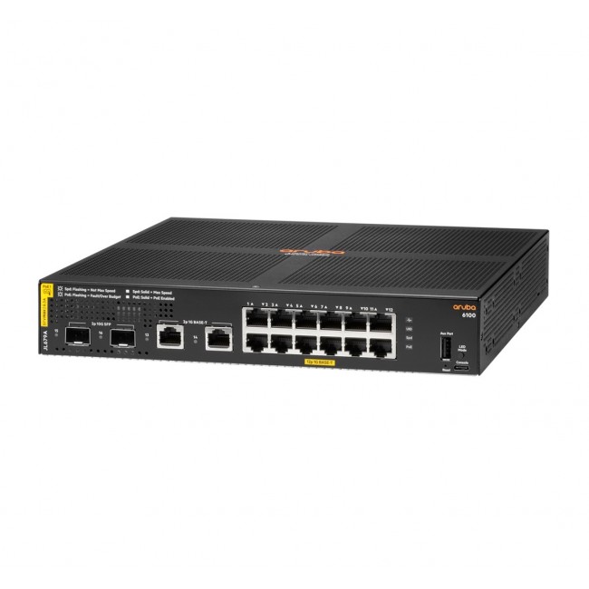 HPE Aruba Networking 6100 12G Class4 PoE 2G/2SFP+ 139W Managed L3 Gigabit Ethernet (10/100/1000) Power over Ethernet (PoE) 1U Black