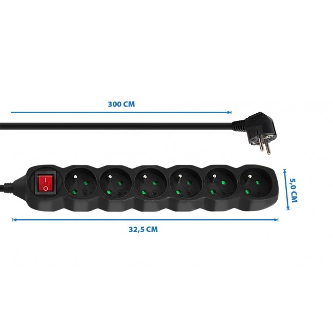 Esperanza ELK218K Power strip 6GN/3M Black