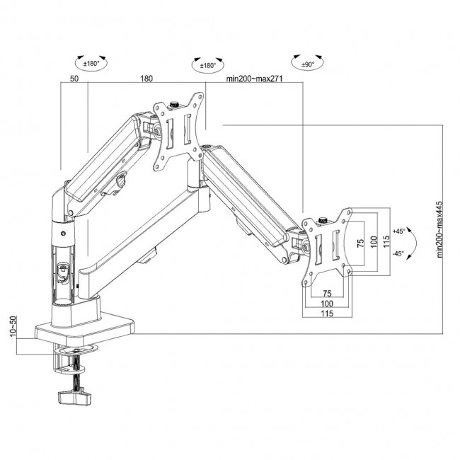 Maclean 2 monitor mount, gas spring, 17