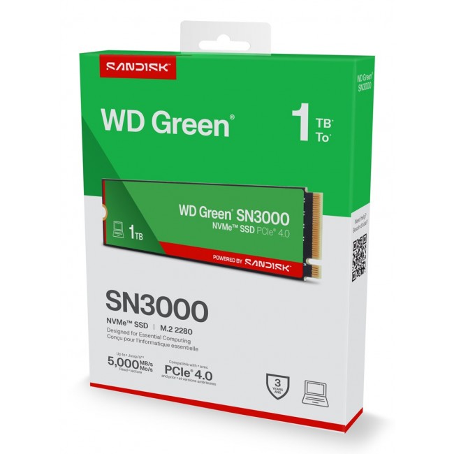 Western Digital Green WD SN3000 NVMe SSD POWERED BY SANDISK 1 TB