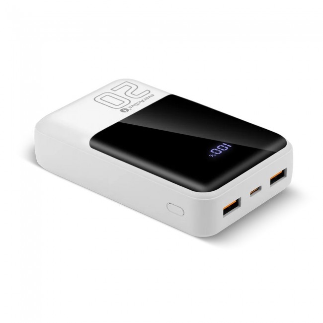 Powerbank 20 000mAh, 2x USB, 1x USB-C 22,5W, QC4+, LCD screen, white