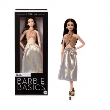 Barbie Signature Basics Collectible Doll, Model 06 with Brunette Hair in Shimmery Golden Skirt & Halter