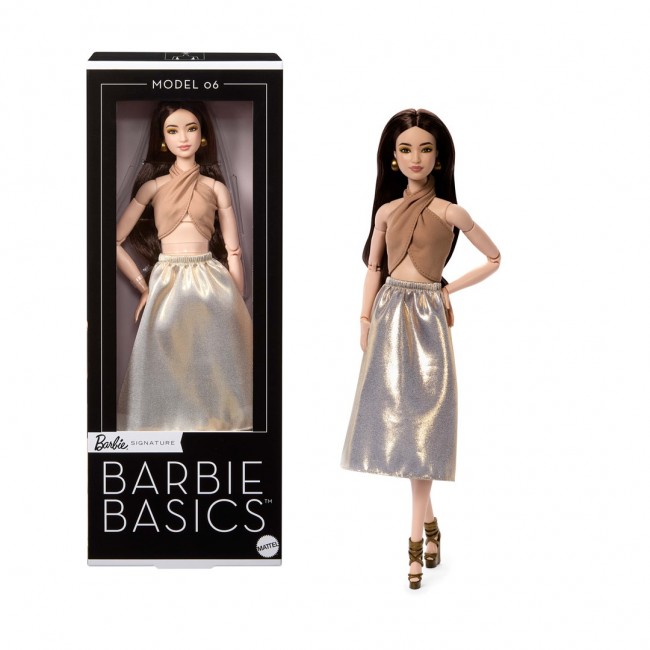 Barbie Signature Basics Collectible Doll, Model 06 with Brunette Hair in Shimmery Golden Skirt & Halter