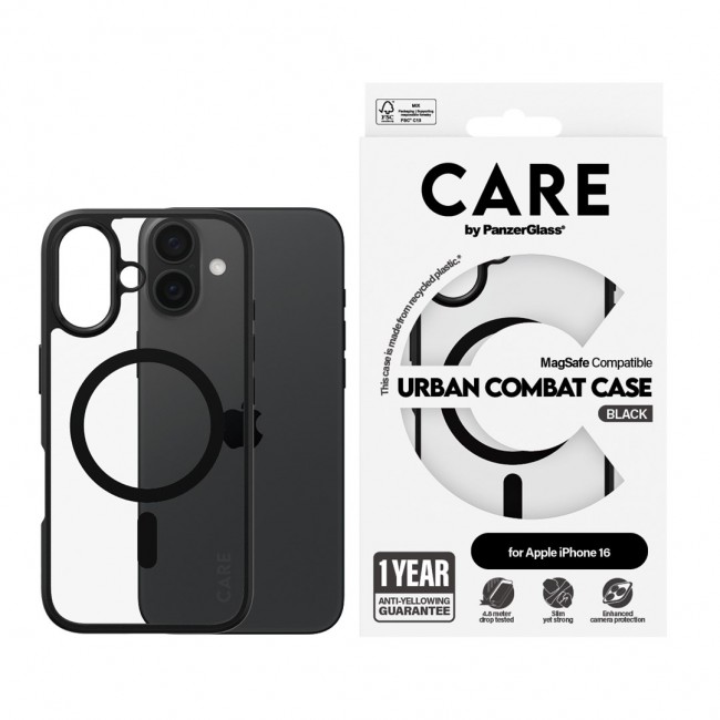 PanzerGlass CARE by Flagship Case Transparent Urban Combat w. Black Frame & MagSafe iPhone 16 PanzerGlass CARE by Flagship Case Transparent Urban Combat w. Black Frame & MagSafe iPhone 16