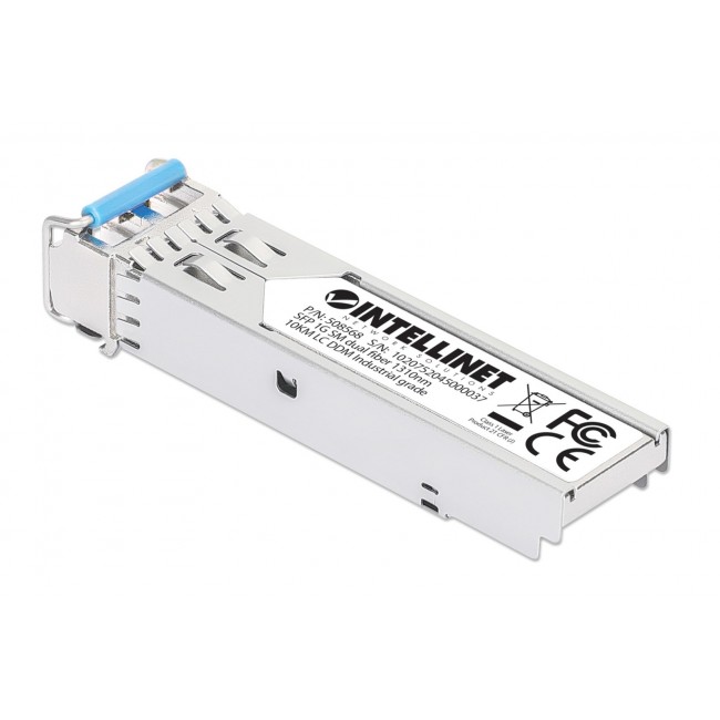 Intellinet Industrial Gigabit Fiber SFP Optical Transceiver Module 1000Base-LX (LC) Single-Mode Port, 10 km (6.2 mi.), MSA-compliant for Maximum Compatibility, Silver Intellinet Industrial Gigabit Fiber SFP Optical Transceiver Module 1000Base-LX (LC) Single-Mode Port, 10 km (6.2 mi.), MSA-compliant for Maximum Compatibility, Silver