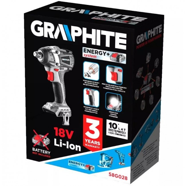 Graphite Energy+ 18V brushless impact wrench. Li-Ion. without battery Graphite Energy+ 18V brushless impact wrench. Li-Ion. without battery