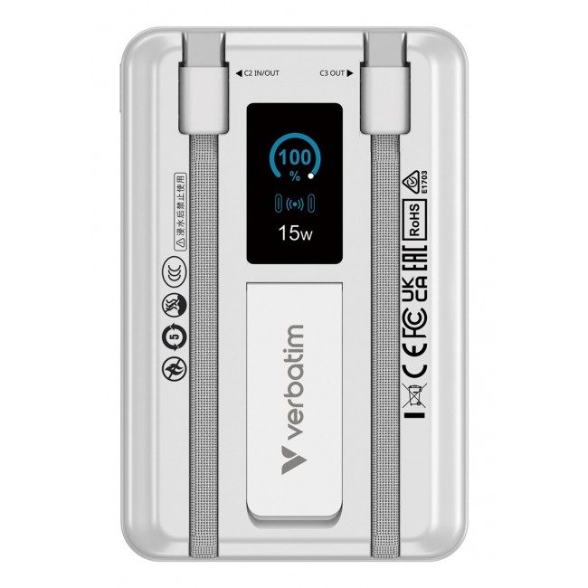 Verbatim Charge'n'Go 2C & Display Power Bank 10000 mAh Silver